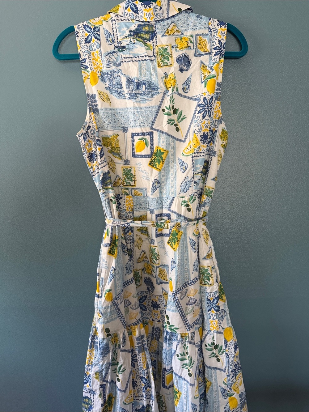 J. Crew Sleeveless Tile & Lemon Maxi Dress - Yellow & Blue - Picture 5 of 5